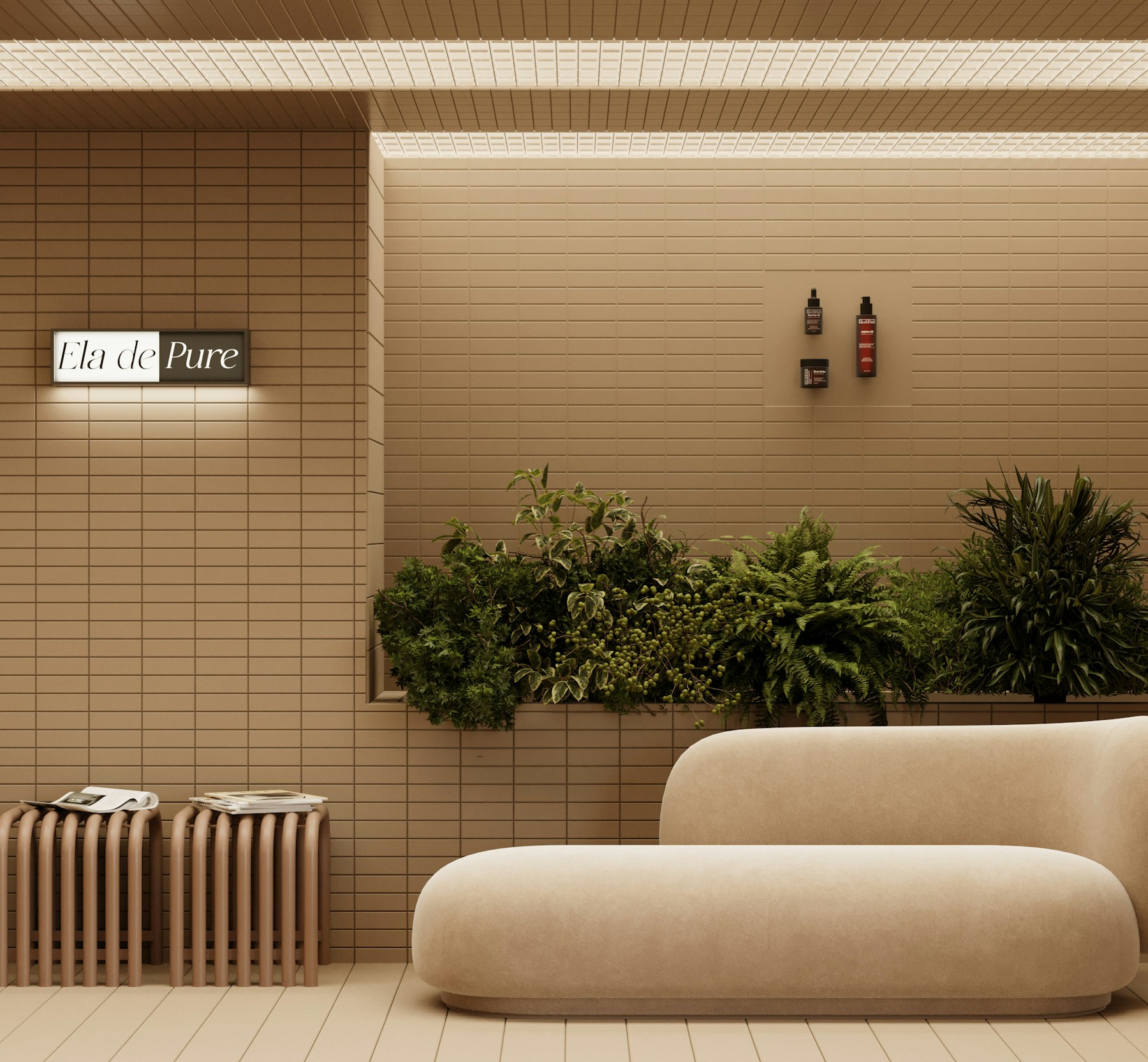 A living room with a couch and a table